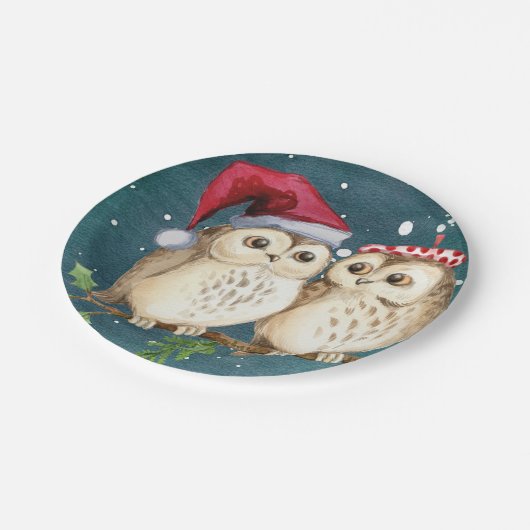 Schattige Uil Kerst Papier Borden Servies Papieren Bordje (Gekanteld)