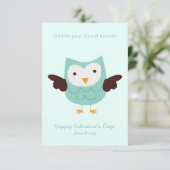 Schattige Uil Kinder Klaslokaal Valentijnse  Kaart (Staand voorkant)