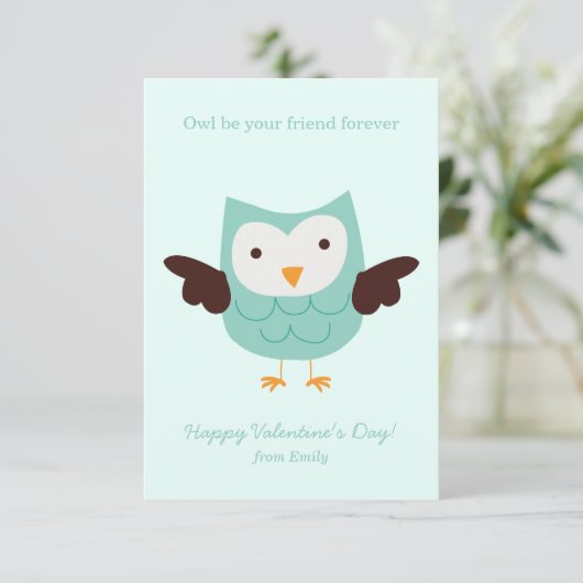 Schattige Uil Kinder Klaslokaal Valentijnse  Kaart (Staand voorkant)