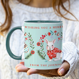 Schattige uil konijn pinguïn kerst vakantie naam mok