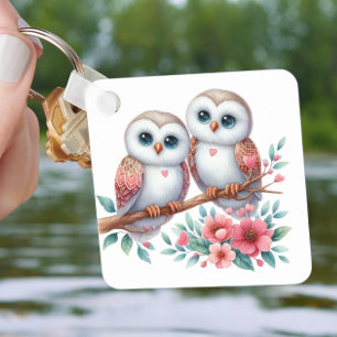 Schattige Uil Liefde Cartoon Bos Natuur Liefhebber Sleutelhanger