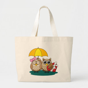 Schattige uil-liefhebbers met paraplu & rode choco grote tote bag