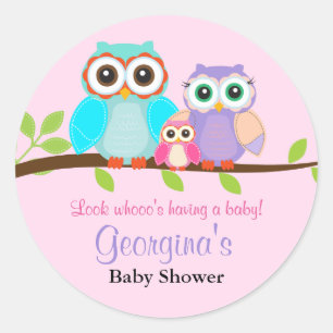 Schattige Uil Meisje Baby shower Stickers