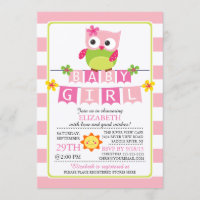 Schattige Uil Meisje Baby shower Uitnodiging