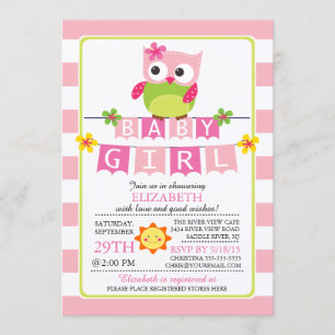 Schattige Uil Meisje Baby shower Uitnodiging