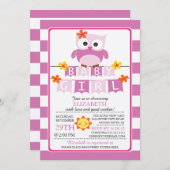 Schattige Uil Meisje Baby shower Uitnodiging (Voorkant / Achterkant)