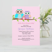 Schattige Uil Meisje Baby shower Uitnodiging Roze (Staand voorkant)