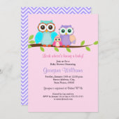 Schattige Uil Meisje Baby shower Uitnodiging Roze (Voorkant / Achterkant)