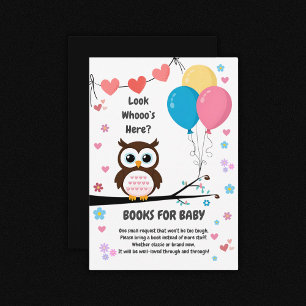 Schattige uil met ballonnen en harten Baby shower Informatiekaartje