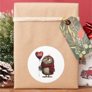 Schattige uil met hartballon-Liefde Ronde Sticker