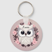 Schattige Uil Ontwerp in Roze Gepersonaliseerd Sleutelhanger (Voorkant)