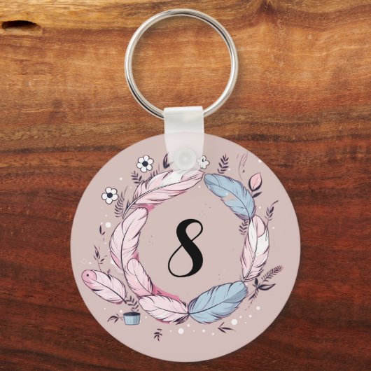 Schattige Uil Ontwerp in Roze Gepersonaliseerd Sleutelhanger (Achterkant)