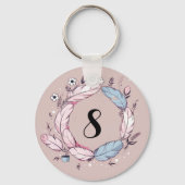 Schattige Uil Ontwerp in Roze Gepersonaliseerd Sleutelhanger (Achterkant)