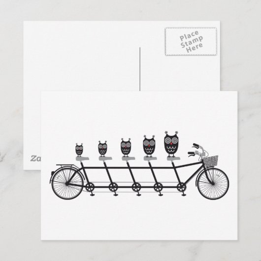 schattige uil op tandem fiets briefkaart (Voorkant / Achterkant)