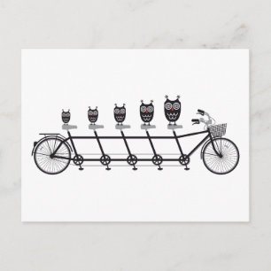 schattige uil op tandem fiets briefkaart