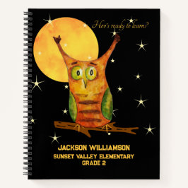 Schattige Uil Waterverf Stijl Naam School Jaar Notitieboek