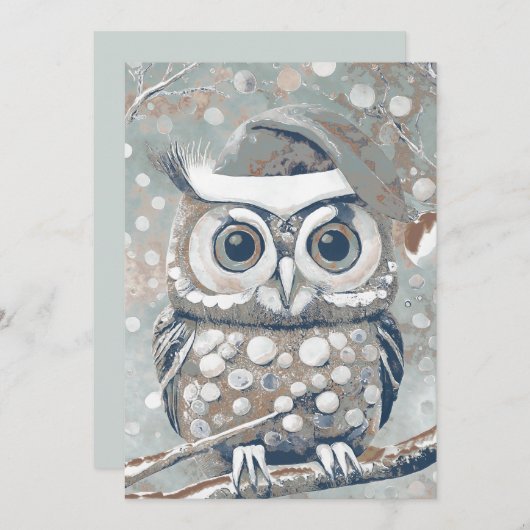 Schattige Uil Winterdagen Grijs Neutrals Blank Feestdagenkaart (Voorkant / Achterkant)