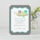 schattige uilen baby boy shower 5 "X 7" uitnodigin Kaart (Staand voorkant)
