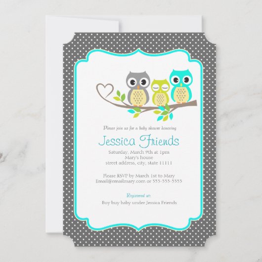 schattige uilen baby boy shower 5 "X 7" uitnodigin Kaart (Voorkant)
