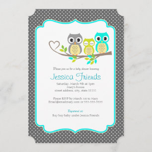 schattige uilen baby boy shower 5 "X 7" uitnodigin Kaart