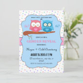 Schattige uilen Geslacht onthullen uitnodiging (Staand voorkant)