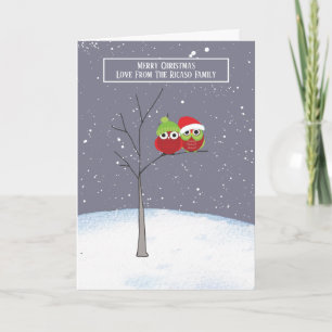 Schattige uilen in kerstboom gepersonaliseerd kaart
