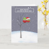 Schattige uilen in kerstboom gepersonaliseerd kaart (Gele Bloem)
