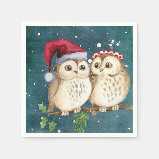 Schattige Uilen Kerstmis Servet (Voorkant)