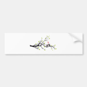 Schattige uilen verliefd op boomtak bumpersticker