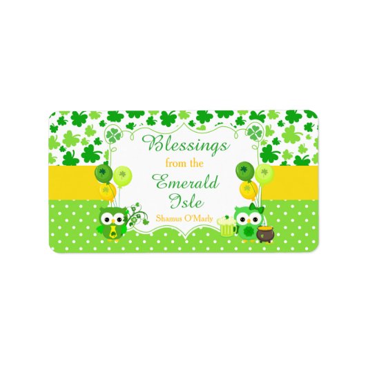 Schattige uilen zegeningen St. Patrick's Day Etiket (Voorkant)
