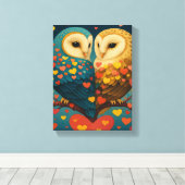Schattige uilenpaar met harten Romantische illustr Canvas Afdruk (Insitu (Houten vloer))