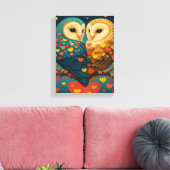Schattige uilenpaar met harten Romantische illustr Canvas Afdruk (Insitu (Woonkamer))