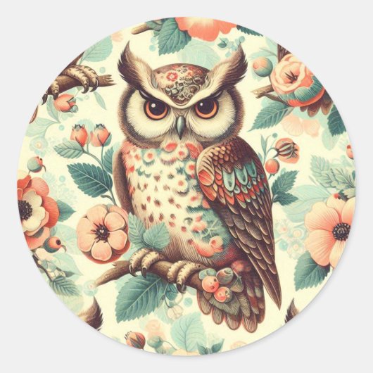 Schattige uilenpatroon Ronde Sticker (Voorkant)
