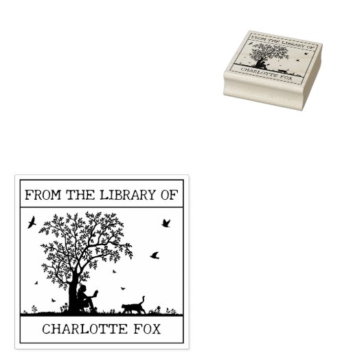 Schattige uit de bibliotheek van Cat Bookplate Rubberstempel (Gestempeld)