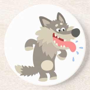 Schattige Uitgehongerde Cartoon Wolf Coaster Zandsteen Onderzetter