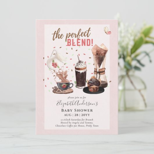 Schattige uitnodiging Coffee Pot Baby shower Brunc (Staand voorkant)
