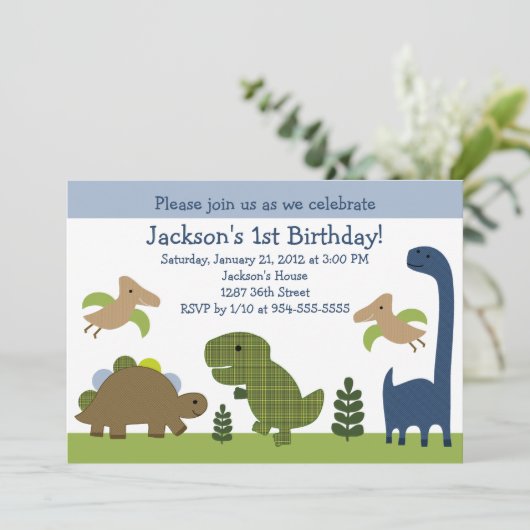Schattige uitnodiging Dino/dinosaurussen (Staand voorkant)