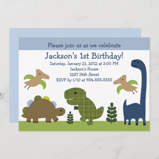 Schattige uitnodiging Dino/dinosaurussen (Voorkant / Achterkant)