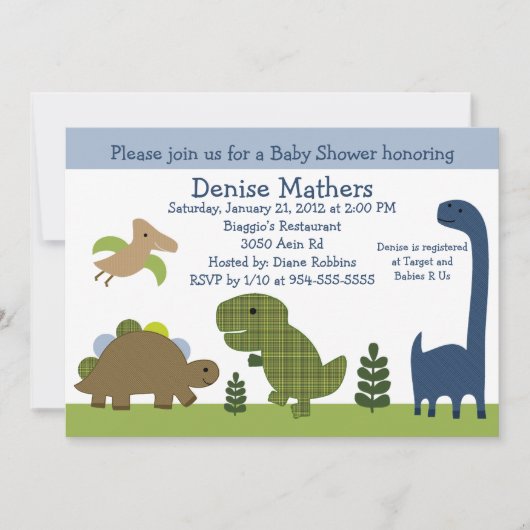 Schattige uitnodiging Dinosaur/Dino Baby shower (Voorkant)
