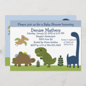 Schattige uitnodiging Dinosaur/Dino Baby shower (Voorkant / Achterkant)