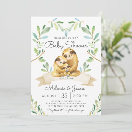 Schattige uitnodiging tot Baby shower met sleuf (Staand voorkant)