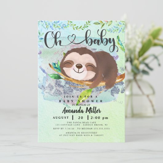 Schattige uitnodiging tot Baby shower met sleuf (Staand voorkant)