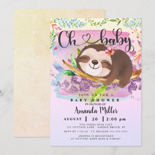 Schattige uitnodiging tot Baby shower met sleuf (Voorkant / Achterkant)