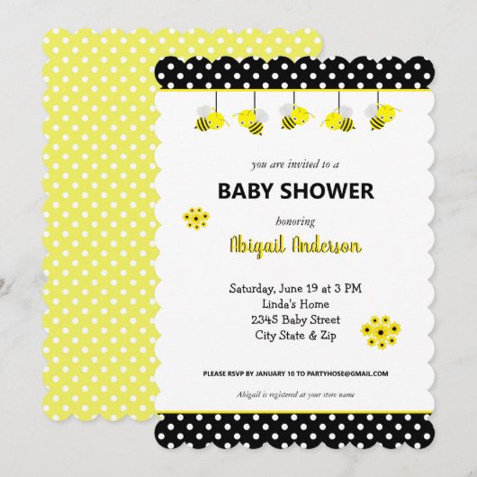 Schattige uitnodiging tot het Baby shower van Bumb (Voorkant / Achterkant)