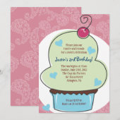 Schattige uitnodiging van Cupcake Birthday Party (Voorkant / Achterkant)
