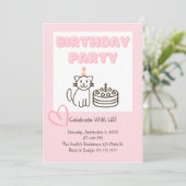Schattige uitnodiging voor Cat&Cake Birthday (Staand voorkant)