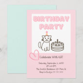 Schattige uitnodiging voor Cat&Cake Birthday (Voorkant / Achterkant)