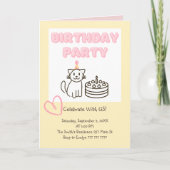 Schattige uitnodiging voor Cat&Cake Birthday (Voorkant)
