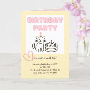 Schattige uitnodiging voor Cat&Cake Birthday
