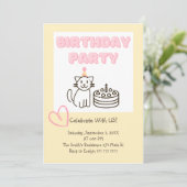Schattige uitnodiging voor Cat&Cake Birthday (Staand voorkant)